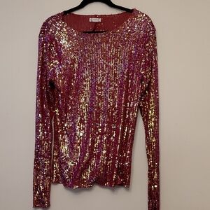 Free People Shimmering Sequin Long Sleeve Top